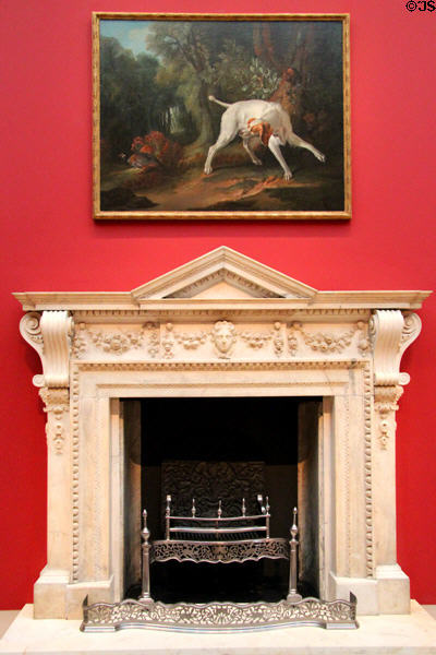 Marble chimneypiece (c1733-6) from London under Pointer & Partridge painting (c1740) by Jean-Baptiste Oudry of France at Legion of Honor Museum. San Francisco, CA.