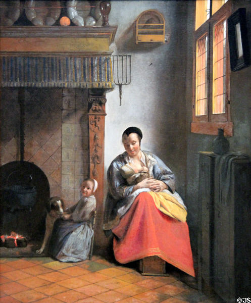 Woman with Children in Interior painting (c1658-60) by Pieter de Hooch at Legion of Honor Museum. San Francisco, CA.