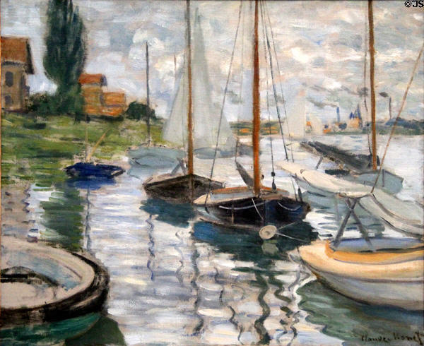 Sailboats on Seine at Petit-Gennevilliers painting (1874) by Claude Monet at Legion of Honor Museum. San Francisco, CA.