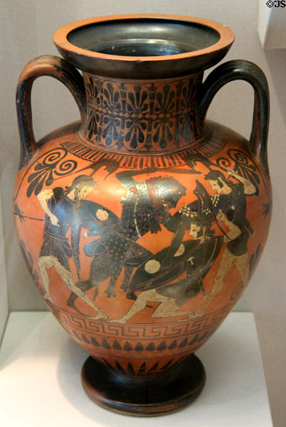 Greek black-figure amphora (late 6thC BCE) with Herakles fighting Amazons at Legion of Honor Museum. San Francisco, CA.