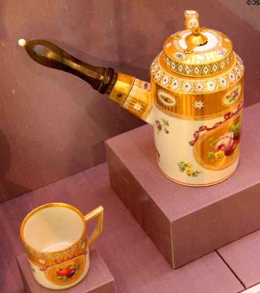 Porcelain breakfast coffee pot & cup (c1785-90) by Royal Danish Porcelain at Legion of Honor Museum. San Francisco, CA.