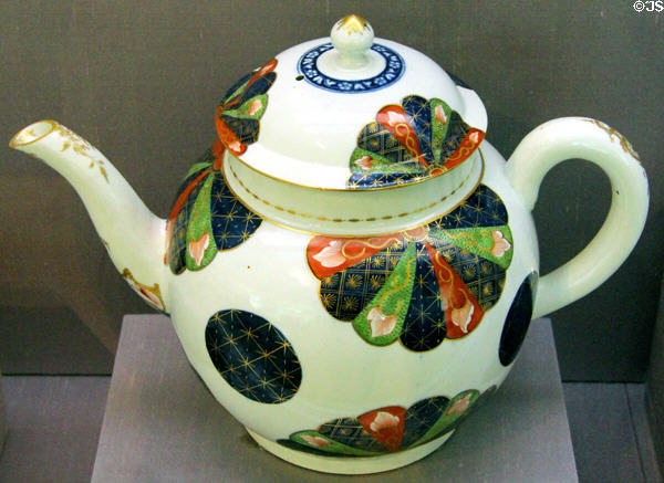 Porcelain punch pot with fan pattern (c1750-60) from Worcester, England at Legion of Honor Museum. San Francisco, CA.