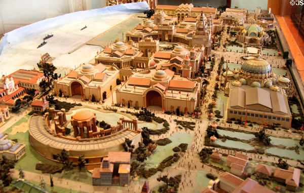 View from Palace of Fine Arts end of Panama-Pacific International Exposition (1915) grounds model at California Historical Society. San Francisco, CA.