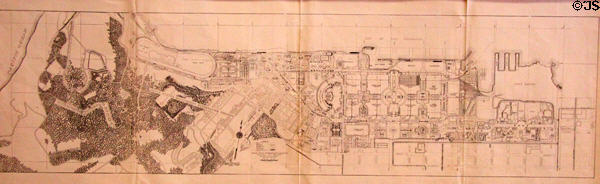 Block plan blueprint for extended area including Presidio, national pavilions for Panama-Pacific International Exposition (1915) at California Historical Society. San Francisco, CA.