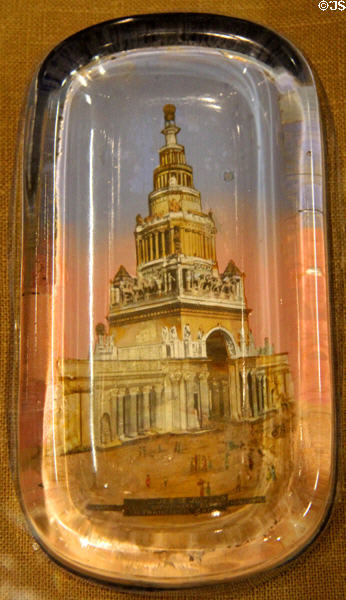 Glass paperweight shows Tower of Jewels of Panama-Pacific International Exposition (1915) in private collection. San Francisco, CA.