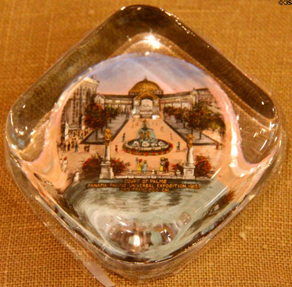 Glass paperweight shows Festival Hall of Panama-Pacific International Exposition (1915) in private collection. San Francisco, CA.