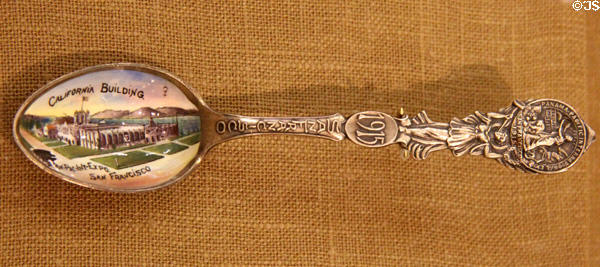 Souvenir spoon shows California Building of Panama-Pacific International Exposition (1915) in private collection. San Francisco, CA.
