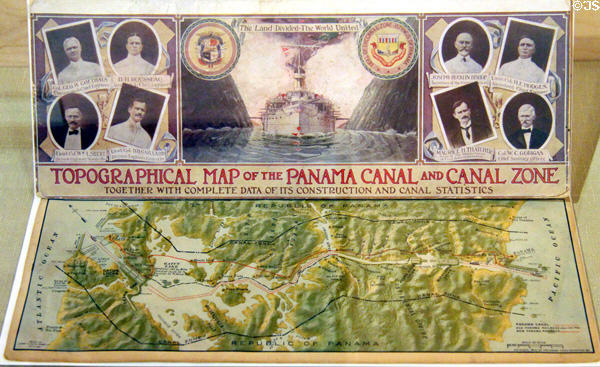 Leaflet with Topographical Map of Panama Canal celebrated at Panama-Pacific International Exposition (1915) in private collection. San Francisco, CA.