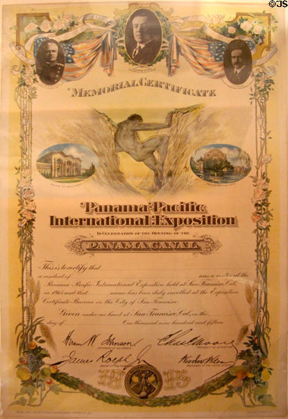 Engraved certificate given to visitors to Panama-Pacific International Exposition (1915) at California Historical Society. San Francisco, CA.