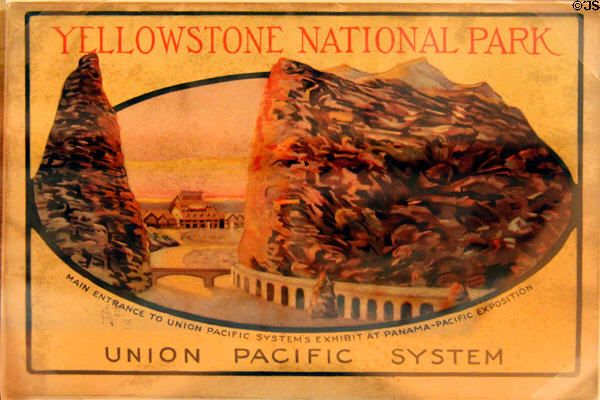 Pamphlet graphic about Union Pacific's Yellowstone National Park exhibit at Panama-Pacific International Exposition (1915) in private collection. San Francisco, CA.