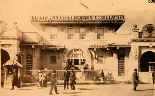 Print of Infant Incubators building at Panama-Pacific International Exposition (1915) in private collection. San Francisco, CA.