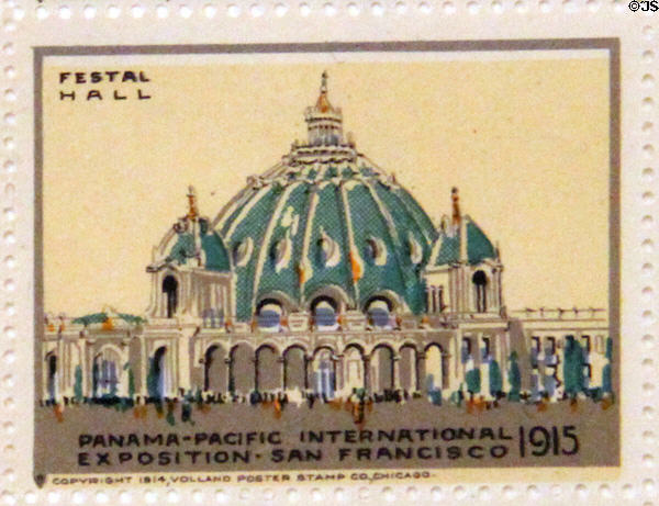 Festival Hall poster stamp from Panama-Pacific International Exposition (1915). San Francisco, CA.