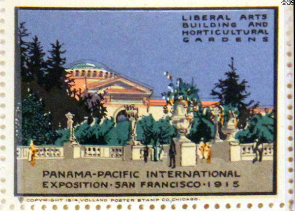 Liberal Arts Building & Horticultural Gardens poster stamp from Panama-Pacific International Exposition (1915). San Francisco, CA.