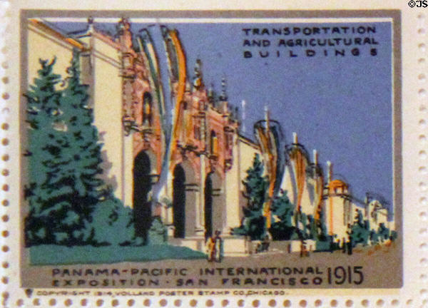 Transportation & Agricultural Building poster stamp from Panama-Pacific International Exposition (1915). San Francisco, CA.