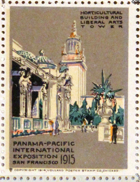 Horticultural Building & Liberal Arts Tower poster stamp from Panama-Pacific International Exposition (1915). San Francisco, CA.