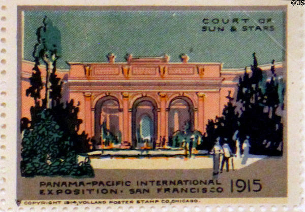 Court of Sun & Stars poster stamp from Panama-Pacific International Exposition (1915). San Francisco, CA.