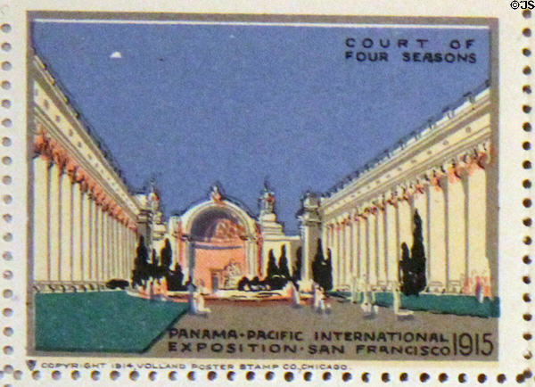 Court of Four Seasons poster stamp from Panama-Pacific International Exposition (1915). San Francisco, CA.