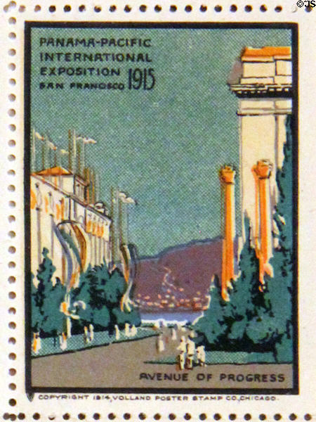 Avenue of Progress poster stamp from Panama-Pacific International Exposition (1915). San Francisco, CA.