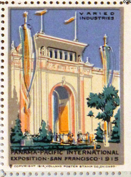 Varied Industries Building poster stamp from Panama-Pacific International Exposition (1915). San Francisco, CA.