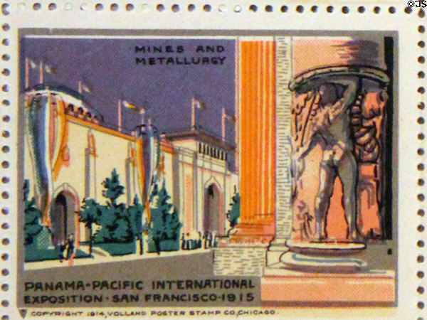 Mines & Metallurgy Building poster stamp from Panama-Pacific International Exposition (1915). San Francisco, CA.