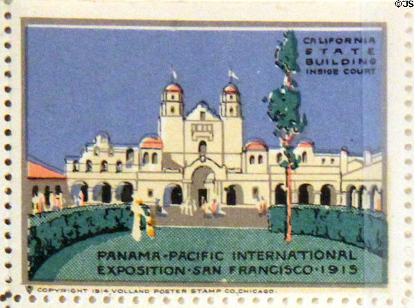 California State Building poster stamp from Panama-Pacific International Exposition (1915). San Francisco, CA.