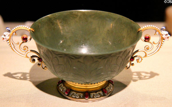 Jade cup (1650-1750) from Northern India or Pakistan & with French fittings added at Asian Art Museum. San Francisco, CA.