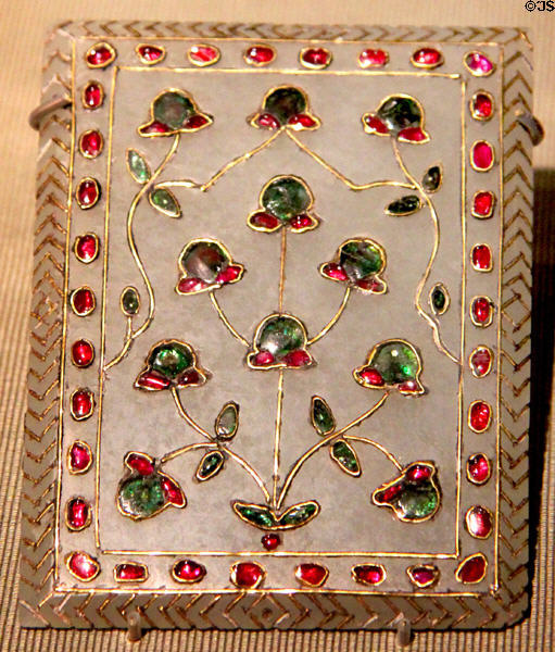 Jadeite & gold mirror back (1800-1900) from Northern India or Pakistan at Asian Art Museum. San Francisco, CA.