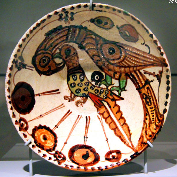 Earthenware Sari ware bowl with birds (c900-1200) from Northern Iran at Asian Art Museum. San Francisco, CA.