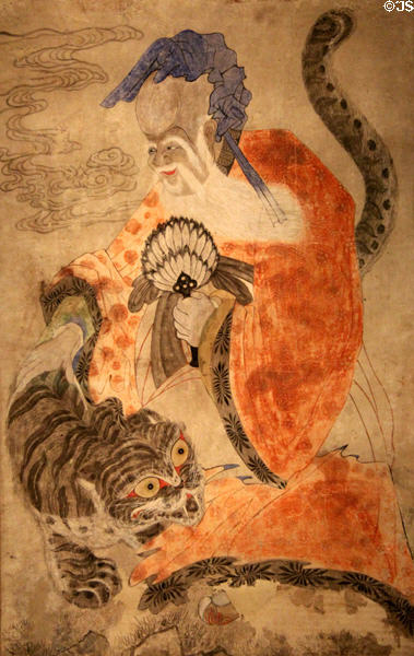 Mountain spirit & tiger painting (1800-1900) from Korea at Asian Art Museum. San Francisco, CA.