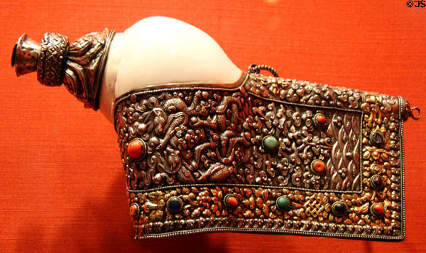 Conch shell mounted in silver & jewels (1700s) from Tibet at Asian Art Museum. San Francisco, CA.