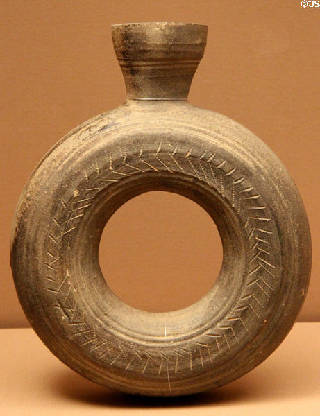 Stoneware ring-shaped bottle (300-552) from Hiroshima, Japan at Asian Art Museum. San Francisco, CA.