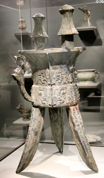 Bronze ritual wine vessel (c1600-1050 BCE) from China at Asian Art Museum. San Francisco, CA.