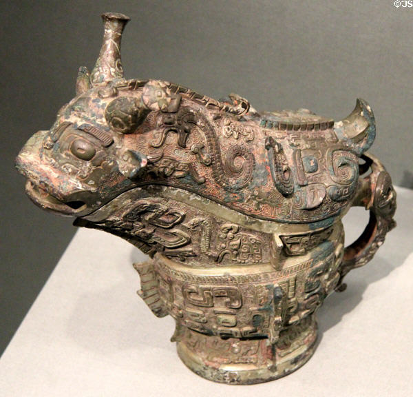 Bronze ritual wine vessel in form of animal (c1300-1050 BCE) from China at Asian Art Museum. San Francisco, CA.