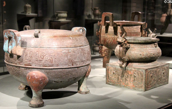 Bronze ritual food vessels (c560-500 BCE) from China at Asian Art Museum. San Francisco, CA.