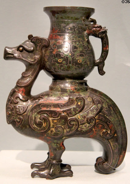 Bronze inlaid vessel in form of phoenix (1368-1644) from China at Asian Art Museum. San Francisco, CA.