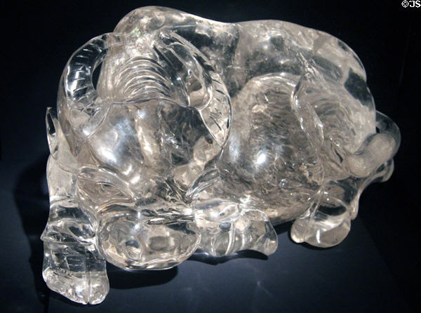 Carved rock crystal in shape of buffalo (c1800-1900) from China at Asian Art Museum. San Francisco, CA.
