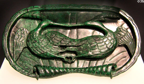 Carved malachite tray (1900-49) from China at Asian Art Museum. San Francisco, CA.