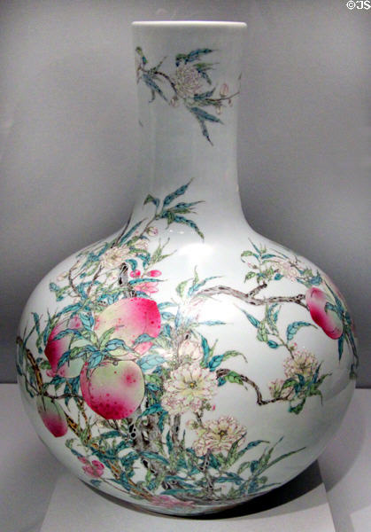 Porcelain vase painted with peaches (1736-95) from China at Asian Art Museum. San Francisco, CA.