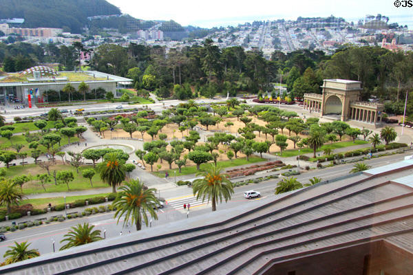 View of Golden Gate Park from observation tower of de Young Museum. San Francisco, CA.