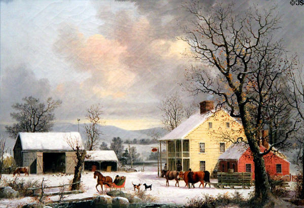 Winter in the Country painting (1857) by George Henry Durrie at de Young Museum. San Francisco, CA.
