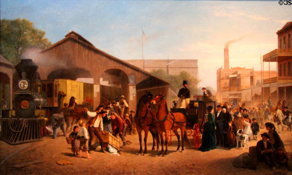 Sacramento Railroad Station painting (1874) by William Hahn at de Young Museum. San Francisco, CA.