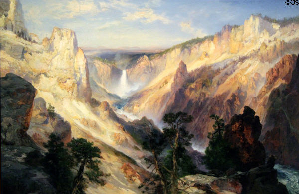 Grand Canyon of the Yellowstone, Wyoming painting (1906) by Thomas Moran at de Young Museum. San Francisco, CA.