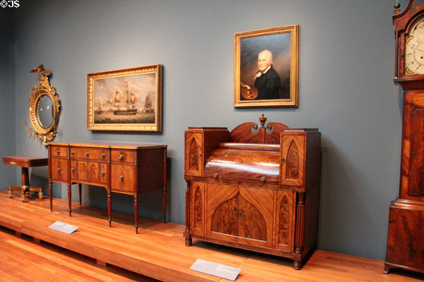 Early American furniture & art gallery at de Young Museum. San Francisco, CA.