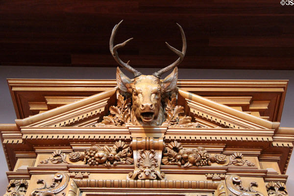 Detail of Thurlow Lodge mantelpiece pediment (c1872-3) by Herter Brothers of New York at de Young Museum. San Francisco, CA.