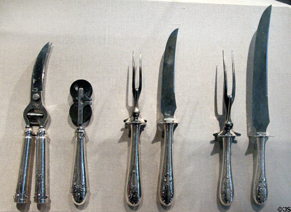 Silverware with chicken shears, knife sharpener & carving sets at de Young Museum. San Francisco, CA.
