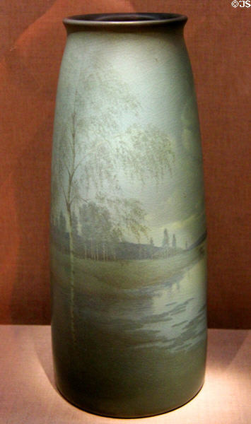 Glazed earthenware vase (1912) by Carl Schmidt of Rookwood Pottery, Cincinnati, OH at de Young Museum. San Francisco, CA.