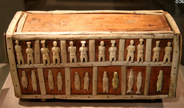 Kalaallit wooden box with human & animal figures (c1890) from Angmagssalik (Tasiilaq), Greenland at de Young Museum. San Francisco, CA.