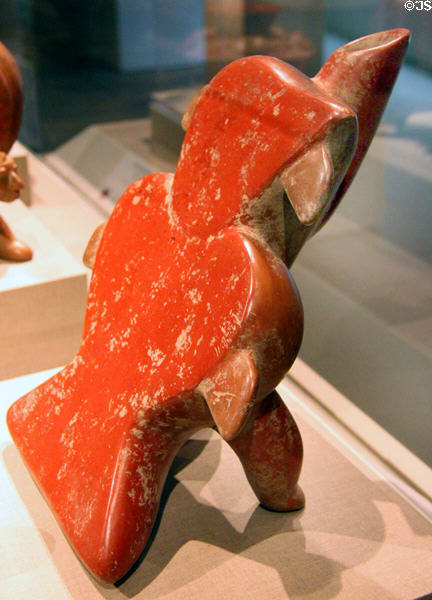 Colima earthenware backrest in form of bird (300 BCE-300 CE) from West Mexico at de Young Museum. San Francisco, CA.