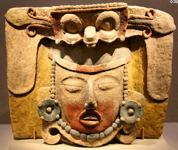 Maya earthenware incense burner (600-900) from Mexico at de Young Museum. San Francisco, CA.