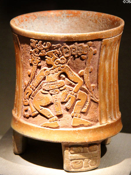 Maya ceramic tripod vessel (600-900) from Guatemala at de Young Museum. San Francisco, CA.
